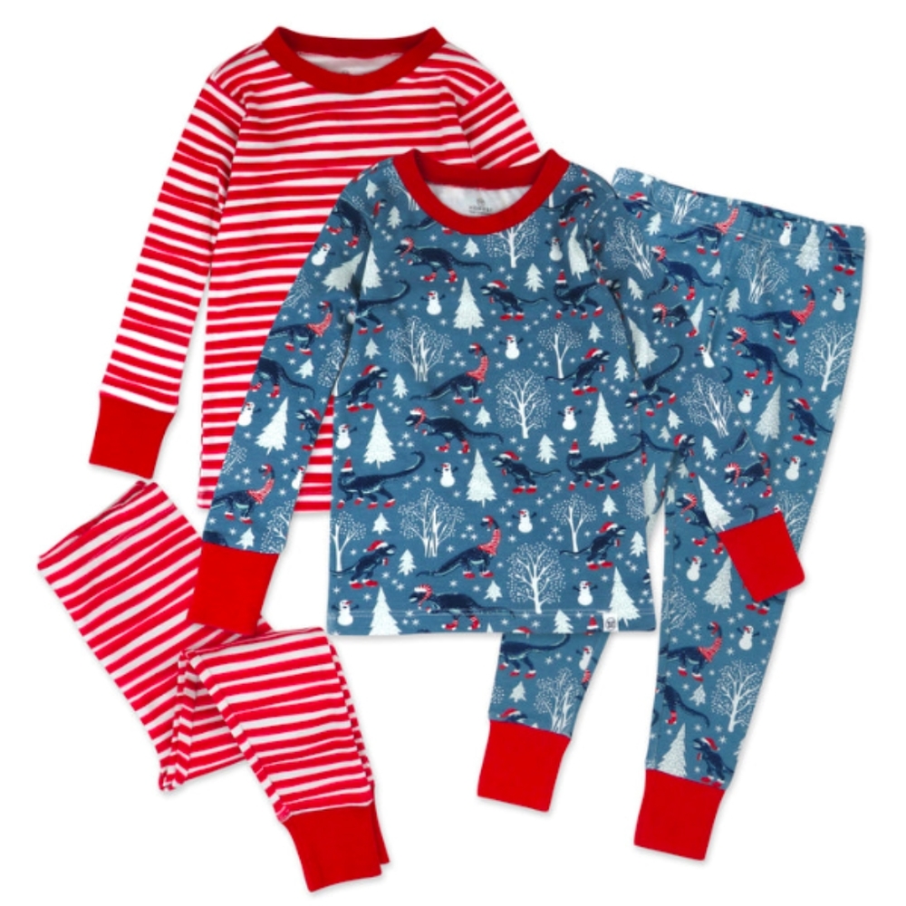 Honest Christmas 4-piece Organic Cotton Holiday PJ Set Roarin' Rex 4T & 2T NWT